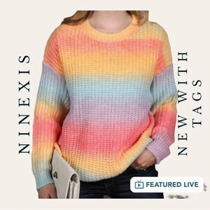 1226. NINEXIS KNITTED SWEATER BRIGHT RAINBOW MULTICOLORED SIZE XLARGE‎ CREW NECK